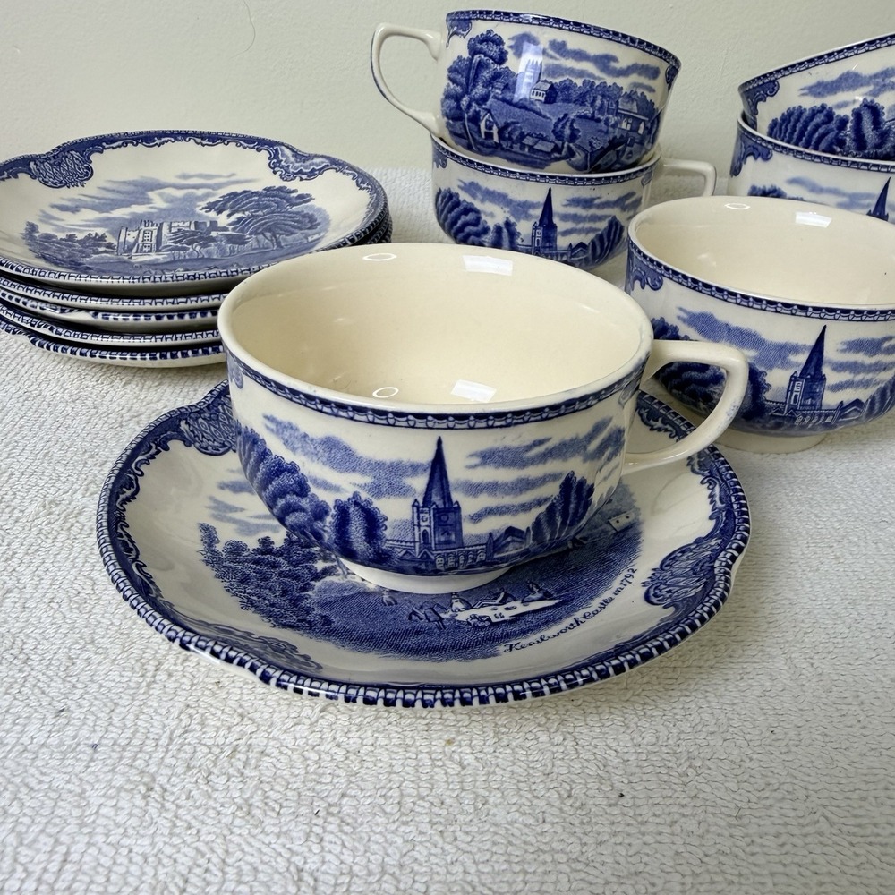 Johnson Brothers Old Britain Castles Blue  Cup & Saucer Set Of 6 England VTG
